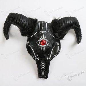 Animal Skull Ancient Tribal Black Large Ram Horn Masquerade Mask
